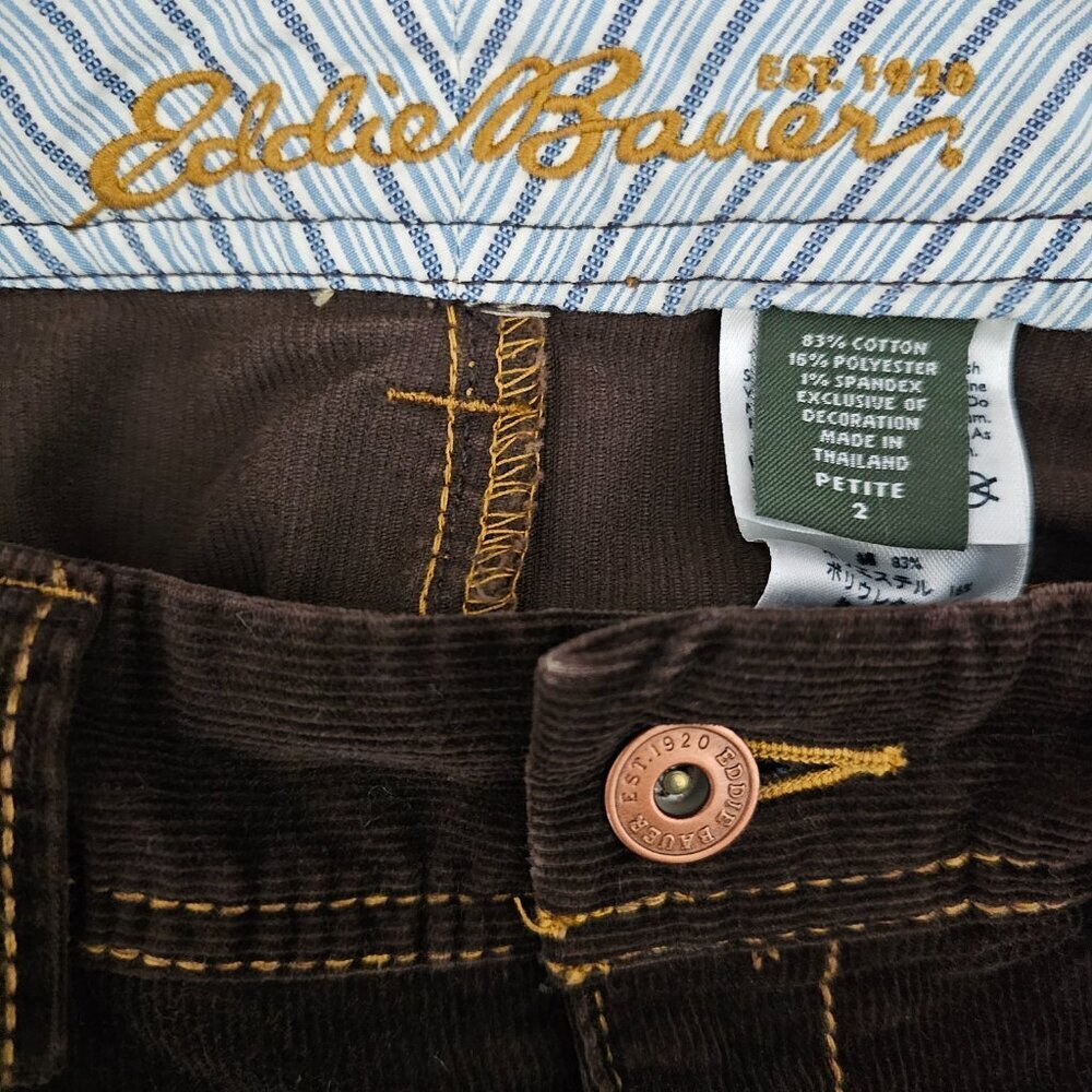 Eddie Bauer Corduroy Vintage Y2K Chocolate Brown A-Line Retro Cotton Blend Skirt - Picture 2 of 9